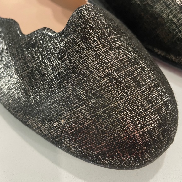 FSNY Shoes - FSNY Jigsaw Ballet Flats NEW Size 10 Anthracite Metallic Leather Scalloped Edge